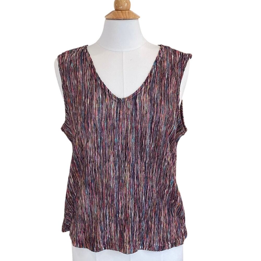 Coldwater Creek Multicolor Metallic Semi Sheer Textured Tank, Lagenlook, Size L